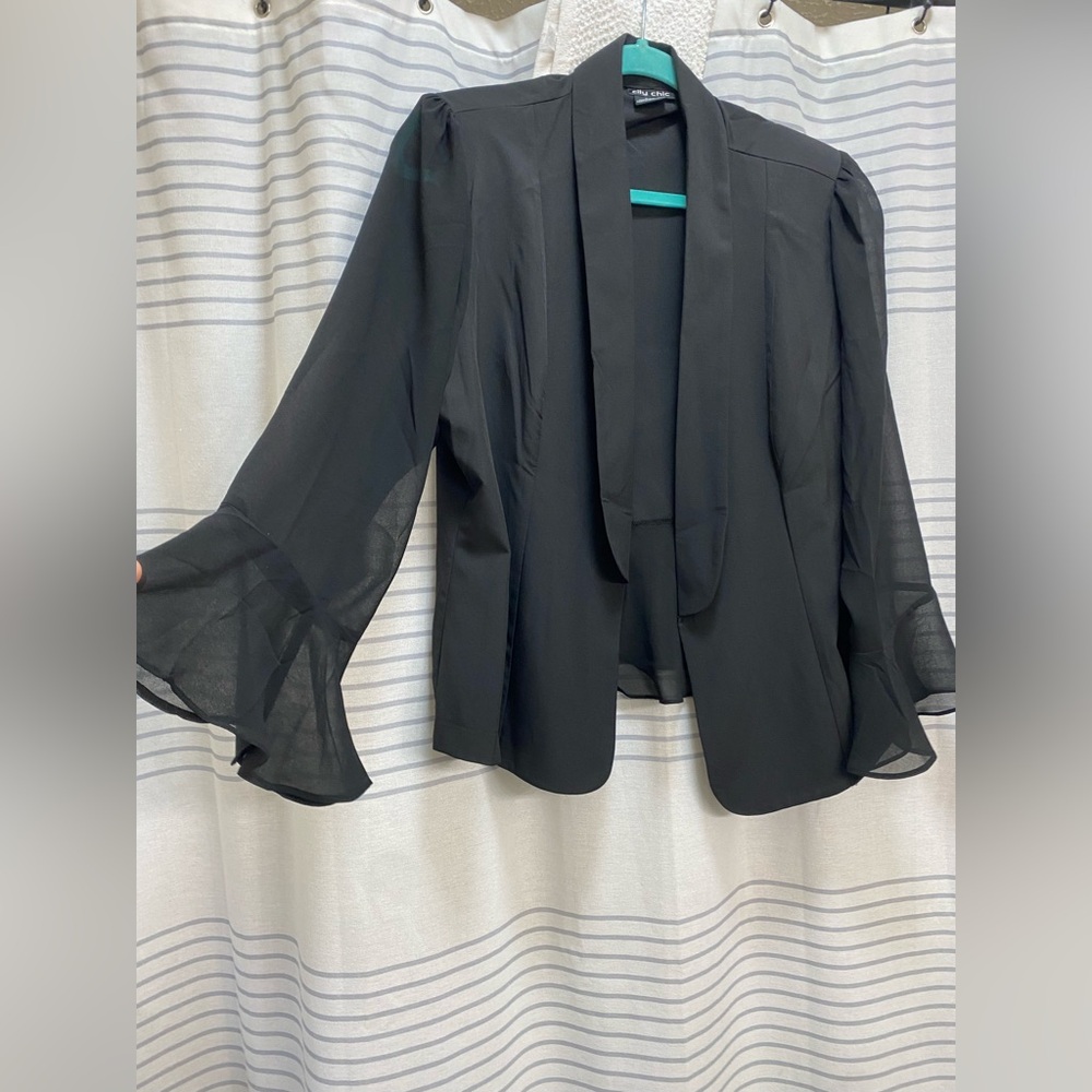 City Chic Black Blazer with Sheer Sleeves